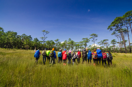 Group Of Hiker standing in fieldの写真素材