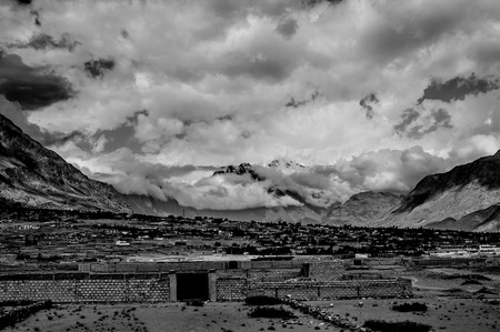 Beautiful mountain valley in the Karakorum mountains in Pakistan between Gilgit and Chitralの写真素材