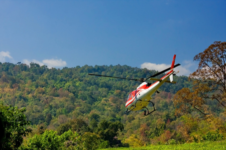 helicopter above forest view