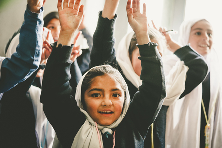 SKARDU, PAKISTAN - APRIL 18: An unidentified Children in a village in the south of Skardu are learning in the classroom of the village school April 18, 2015 in Skardu, Pakistanのeditorial素材