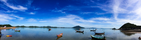 Long tail boat on beach on sunset on ebb. Thailandのeditorial素材