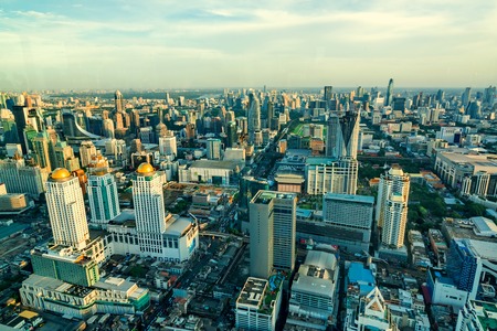 Bangkok Cityscape, Business district with high building at sunshine day, Bangkok, Thailandのeditorial素材