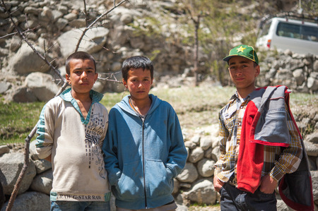 HUNZA, PAKISTAN - APRIL 15: An unidentified Children in a village of the Hunza, April 15, 2015 in Hunza, Pakistan with a population of more than 150 million people.のeditorial素材