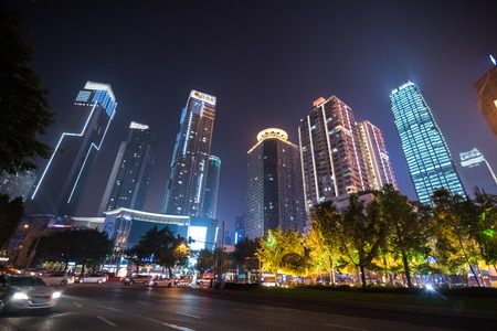 Chongqing, China nighttime cityscape in the Jiefangbei District.のeditorial素材