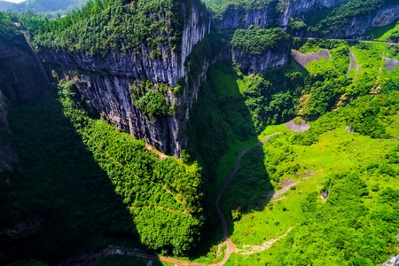 Wulong Karst limestone rock formations in Longshui Gorge Difeng, an important constituent part of the Wulong Karst World Natural Heritage. Chinaの写真素材