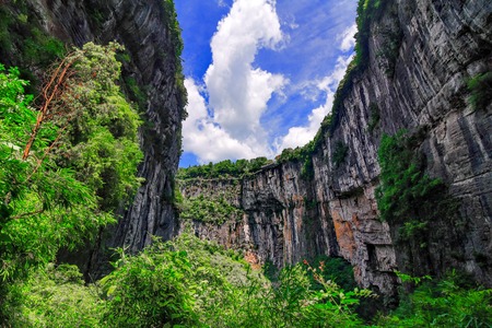 Wulong Karst limestone rock formations in Longshui Gorge Difeng, an important constituent part of the Wulong Karst World Natural Heritage. Chinaの写真素材