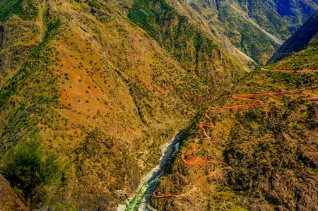 aerial view to Indus river and valley, Karakoram, Pakistan