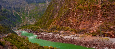 aerial view to Indus river and valley, Karakoram, Pakistan