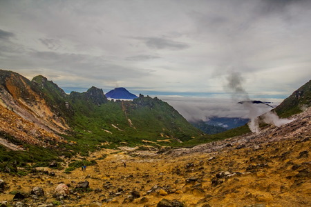 top of Mount Sibayak, Indonesiaの写真素材