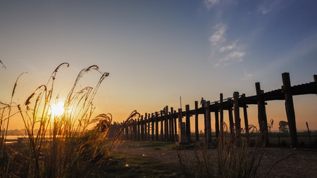 Famous U Bein Bridge Amarapura Mandalay Myanmar. The world's largest Teak bridge U Bein's bridge in Amarapura Myanmar (Burma).の写真素材