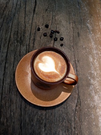 hot latte coffee, Fresh coffee. Coffee in cup.の写真素材