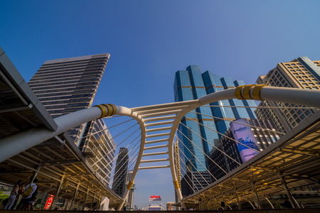 Bangkok, Thailand - April 20, 2017: cityscape of modern office building & bridge at Chong Nonsi station of bts sky train mass transit system in Bangkok, Thailand on April 20, 2017.のeditorial素材