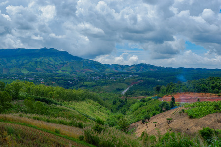 Rural scene with mountains in the backgroundの写真素材