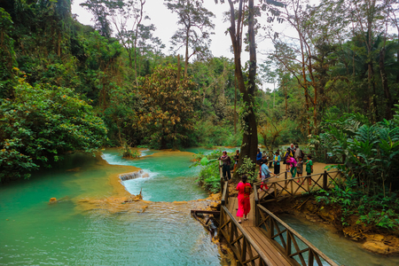 Tat Kuang Si Waterfalls Beautiful landscape in Luang Prabang, Laosのeditorial素材