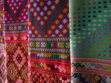Thai pattern silk fabric, Handmade woven fabrics of Thai silk textileの写真素材