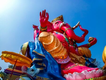 Statue of Hindu God Ganesha. close up of Ganesha Idol at an artist's workshop during Ganeshaのeditorial素材