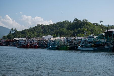 Thai fishing boat at Phangnga Bay, Thailandの写真素材
