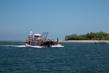 Thai fishing boat at Phangnga Bay, Thailandのeditorial素材