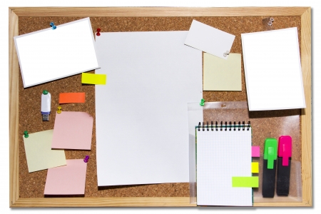 board with colored notes and photosの写真素材