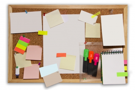 board with colored notes and photosの写真素材