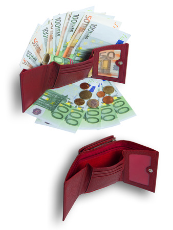 empty purse and money is in walletの写真素材