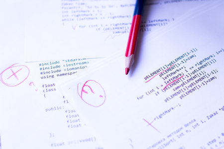 independent student work on programming in java. exam test with errors.の写真素材