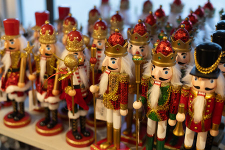 christmas glass tree decorations close up on festive background. New Year colorful background