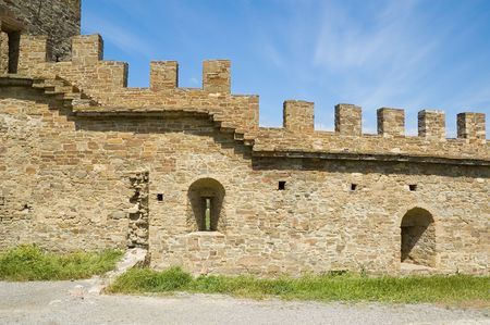 wall of medieval Genoese stronghold. Crimea, Ukraineの写真素材