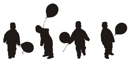 silhouettes of children with balloonsのイラスト素材
