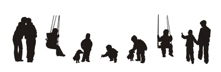 silhouettes of  and childrenのイラスト素材