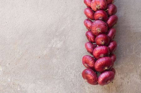 purple Crimean sweet onion against cement wallの写真素材