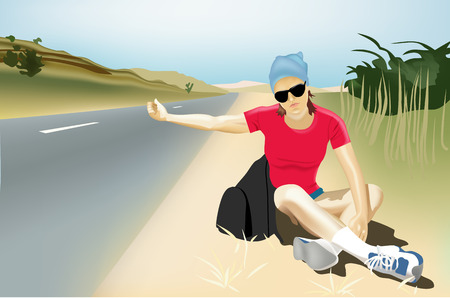 vector girl hitch-hikingのイラスト素材