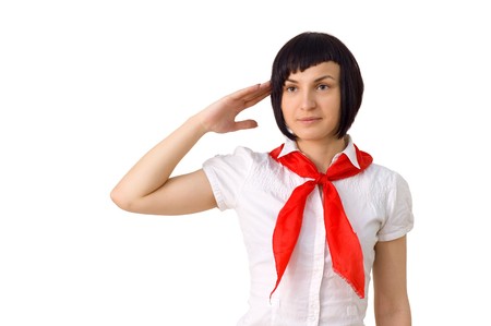 pioneer girl ussr isolated on white backgroundの写真素材