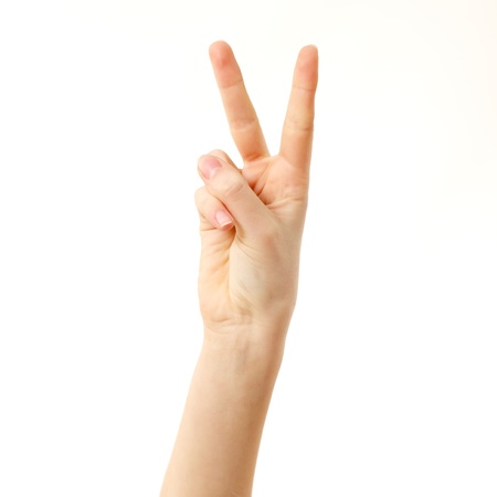 victory female hand gesturing isolated on white background