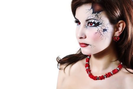 halloween broken doll beautiful girl isolatedの写真素材