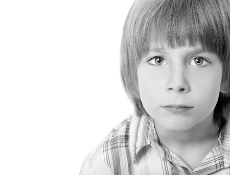 boy troubled isolated on white backgroundの写真素材