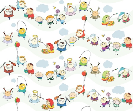 seamless children wallpaper with happy kids のイラスト素材