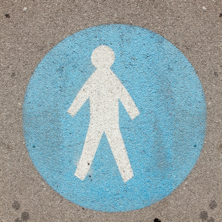 Sign for pedestrians in asphalt road, Palermo, Italyの写真素材