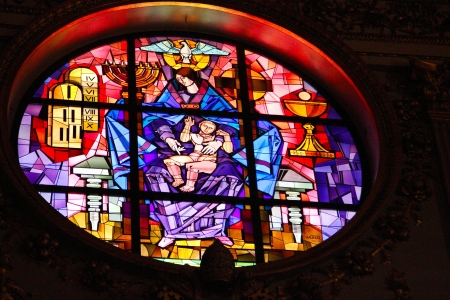 Stained-glass window in church Santa Maria Magore in Rome, Italyの写真素材