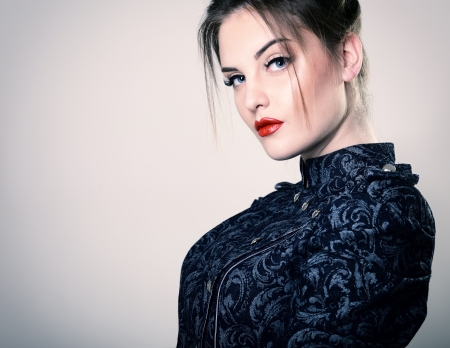 fashion girl, portrait of young glamour luxury fashionable woman looking at camera, tonedの写真素材
