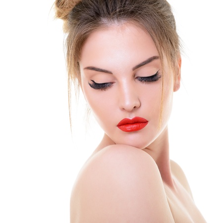 beauty woman, portrait of girl with beautiful makeup, isolated on white background の写真素材