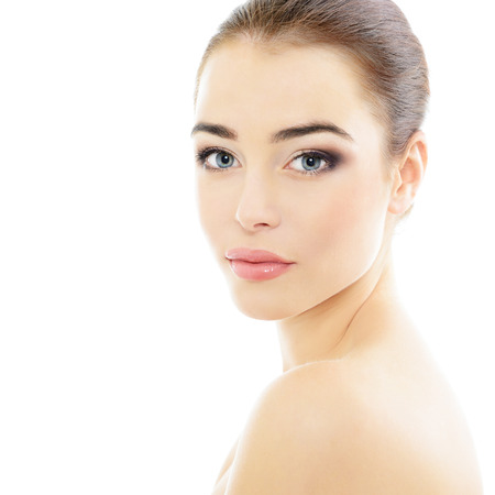 Pretty girl portrait, young beautiful woman with clean skin, healthcare and body careの写真素材