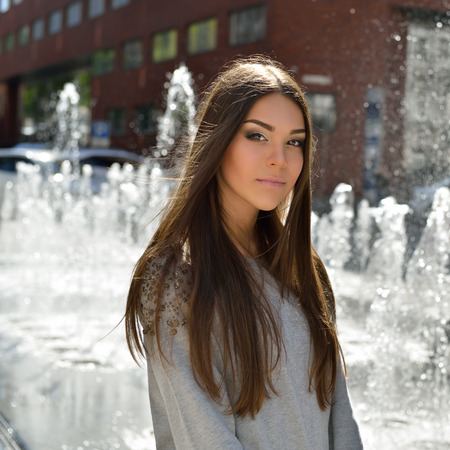 Outdoor portrait of attractive teen girlの写真素材
