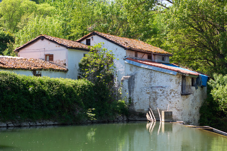 Ancient building in Pamplona, Navarra, Spain. Summer nature outdoor.の写真素材