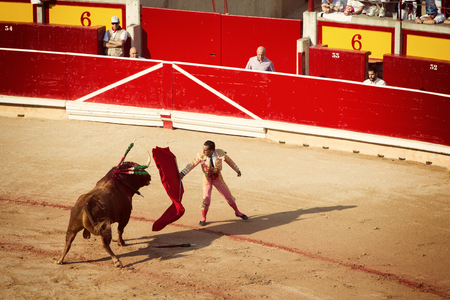Bullfighting. Corrida in Pamplona, Navarra, Spain, 10 of july 2016. Meal'n'Realのeditorial素材