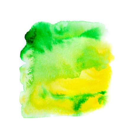 Abstract yellow and green watercolor, on white background. Hand drawn watercolour illustration. Vivid art design backgroundの写真素材