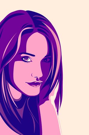 Fashion illustration of young woman with perfect hair. Charming teen girl portrait. Vector beautiful female face.のイラスト素材