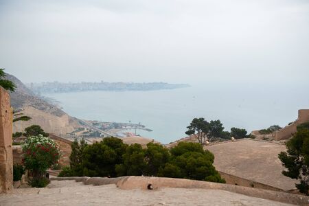 Alicante, large port city on the Mediterranean coast, view from the ancient medieval fortress at...
