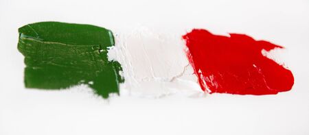 Painted flag of Italy. Italian tricolor. Abstract vivid green white red background, oil on canvas,...