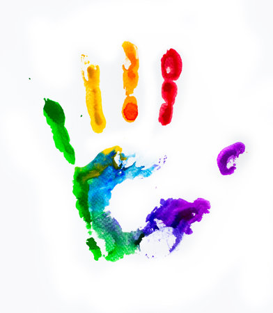 Hand of vivid colored watercolor painting, illustration ideal for t-sirt print, postersの写真素材